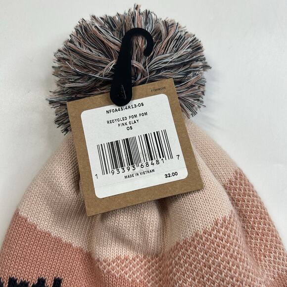 The North Face Pom Pom Beanie Hat Pink Clay One Size Recycling Winter - Picture 4 of 6